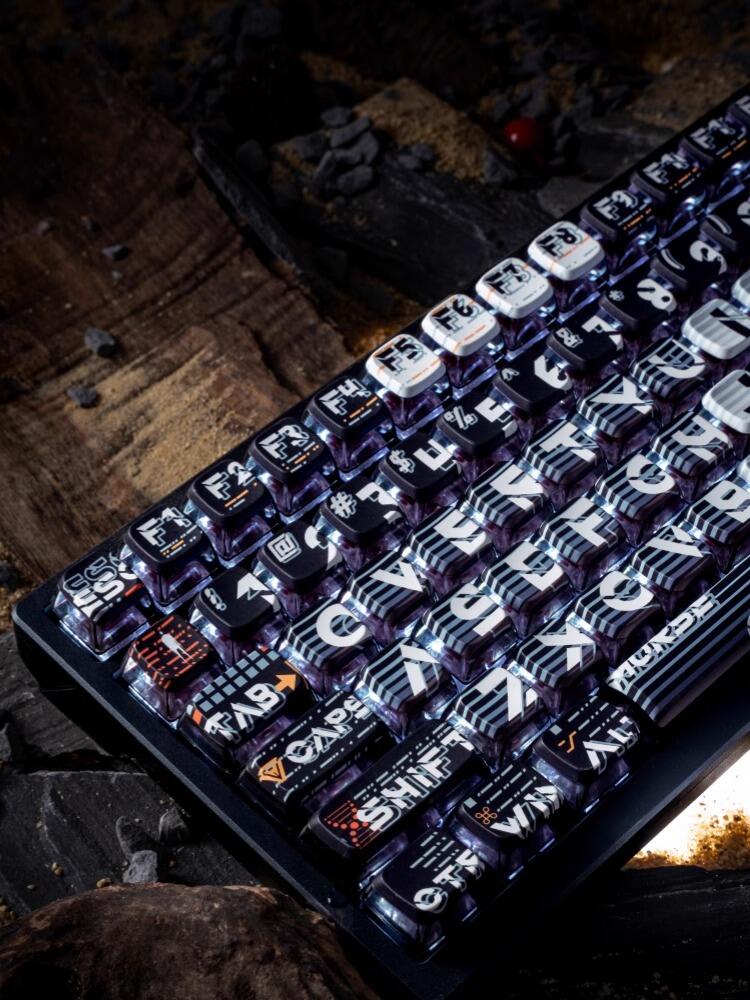 Morse Code 104+18 Clear PC+PBT Dye-subbed Pudding Jelly Keycaps Set ASA/Cherry Profile Mechanical Keyboard